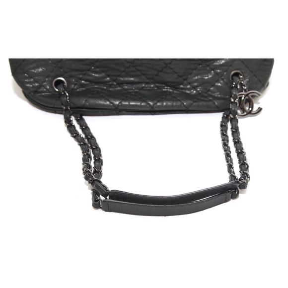 CHANEL Quilted Shoulder Bag JUST MADEMOISELLE Bowling Black Iridescent Chain - Picture 8 of 13